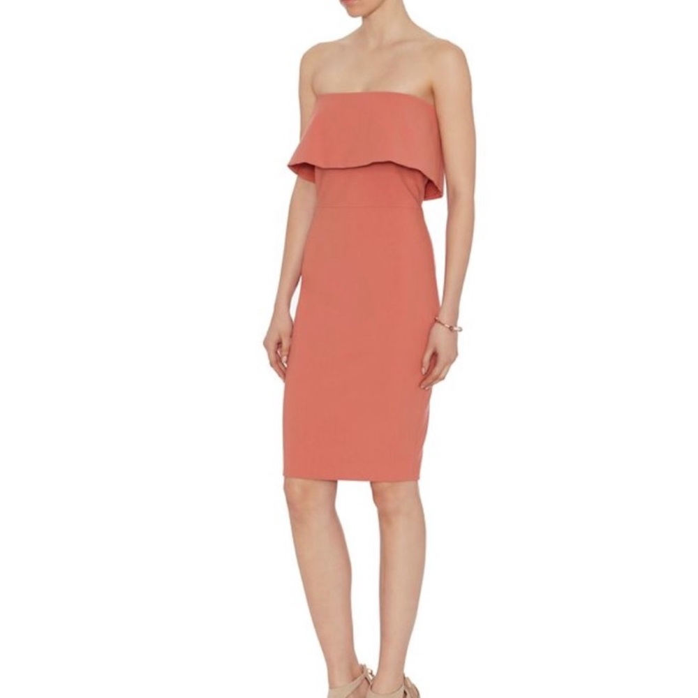 Elizabeth and James Melinda Dress Bodycon Strapless Coral Pink Rose Wedding Sz 4